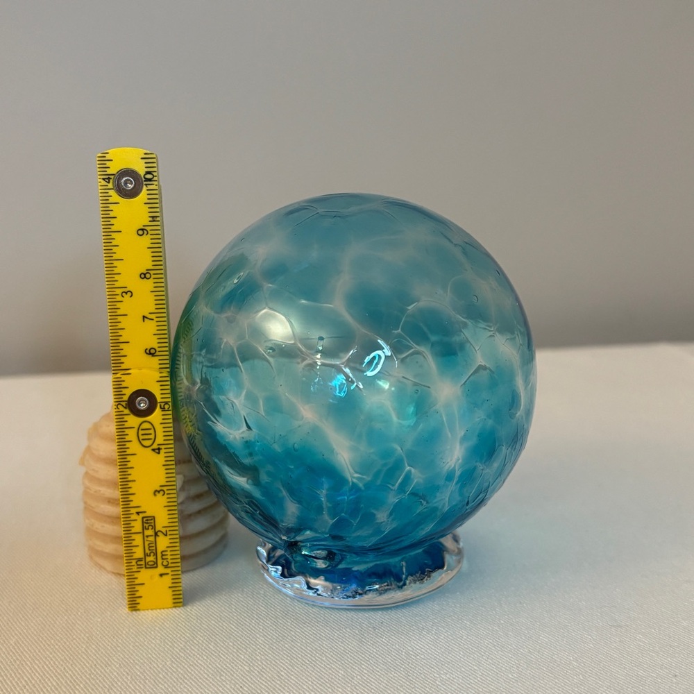 Wishing Ball Gratitude Globe With Note Pads Handblown Glass Crackle Teal Blue - Picture 4 of 6